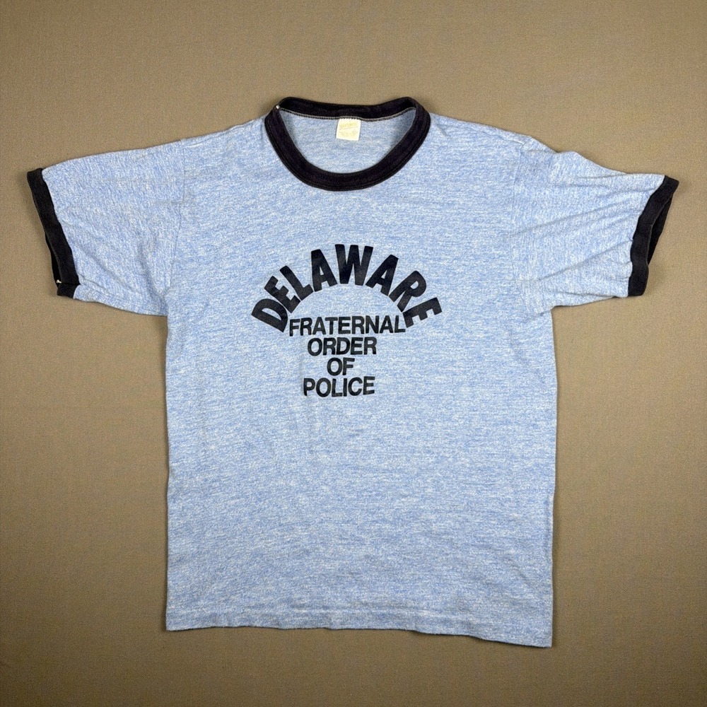 Vintage Sportswear Delaware Fraternal Order Of Police Ringer Tee Size Large Blue